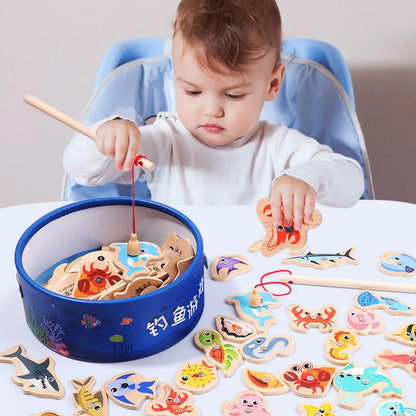 Jouets de pêche en bois Montessori pour enfants, vie marine magnétique, jeux de poisson leone nition, jouet coule parent-enfant