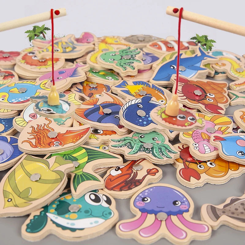 Jouets de pêche en bois Montessori pour enfants, vie marine magnétique, jeux de poisson leone nition, jouet coule parent-enfant