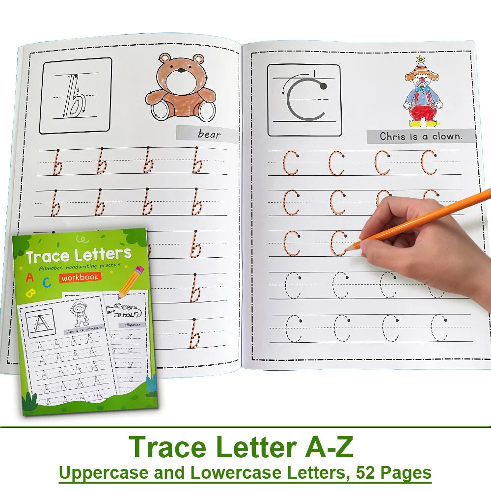 Lettres de l'alphabet A-Z éducation précoce, classeur d'écriture, exercice d'écriture manuscrite, feuilles de travail pratiques, lettres de traçage, Montessori