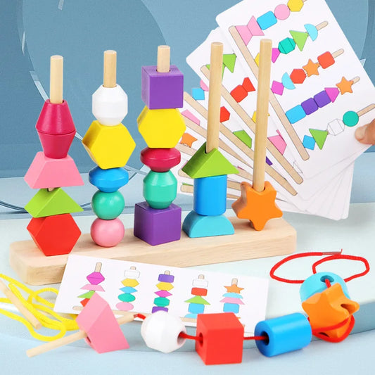 Jouets en bois Montessori, jeu de puzzle de formes assorties, perles colorées, cadeau pour enfants