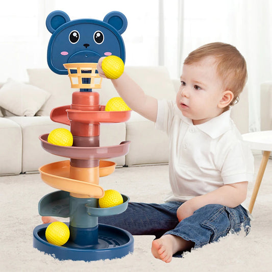 Jouets Montessori pour bébés, boule roulante, tour Pys, piste rotative, jouet empilable, cadeau pour enfants, début du dos