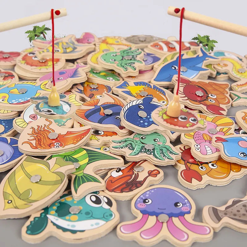 Jouets de pêche en bois Montessori pour enfants, vie marine magnétique, jeux de poisson leone nition, jouet coule parent-enfant