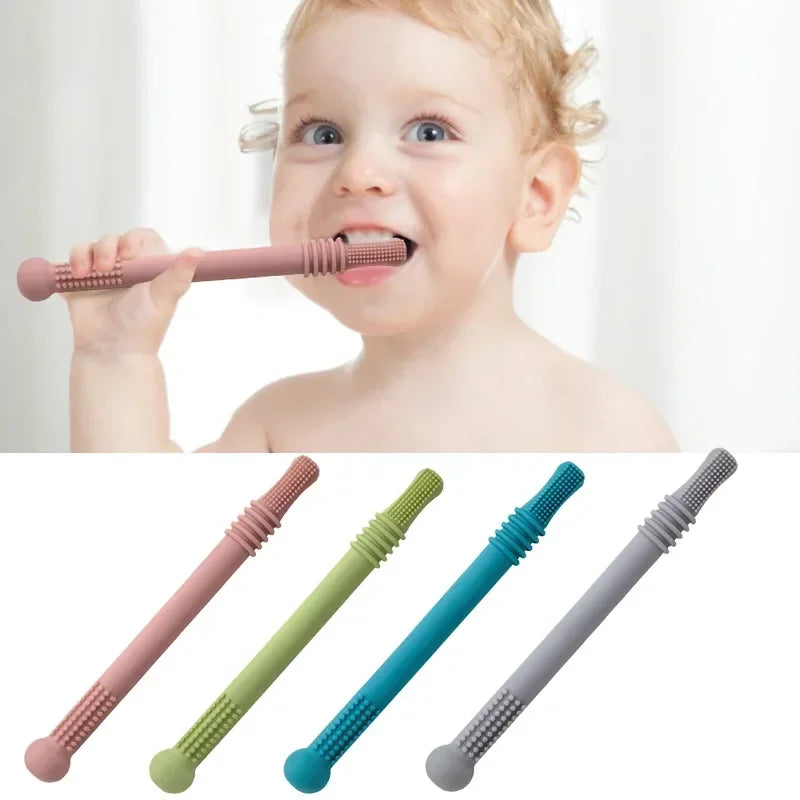 Jouet de dentition à mâcher en silicone pour bébé, paille molaire sûre, TeWindsor, jouet de sécurité pour bébé, poignée en silicone