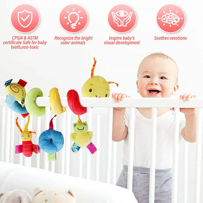 Jouets de siège de voiture en peluche pour bébé, jouets de poussette avec couineur BB et hochets pour nouveau-né, activité de voyage