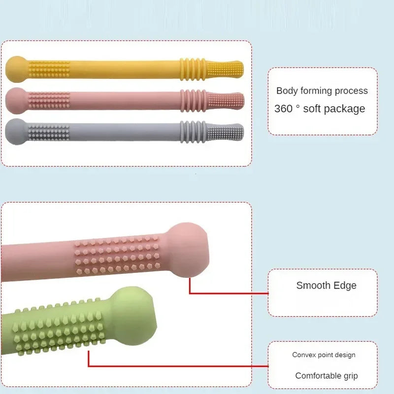 Jouet de dentition à mâcher en silicone pour bébé, paille molaire sûre, TeWindsor, jouet de sécurité pour bébé, poignée en silicone