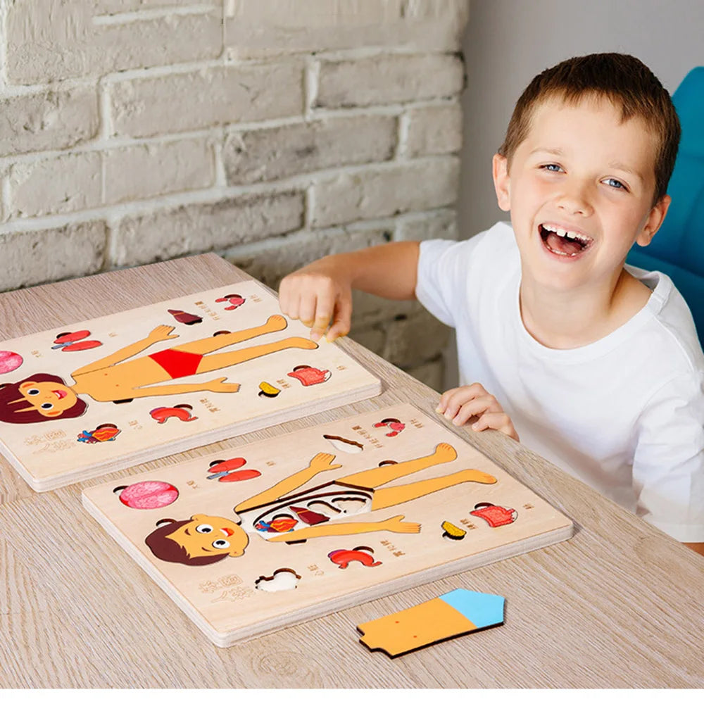 Ensemble de jeu d'anatomie Montessori pour les tout-petits, puzzle du corps humain, apprentissage alth, parties du corps humain, jouets de modules d'anatomie