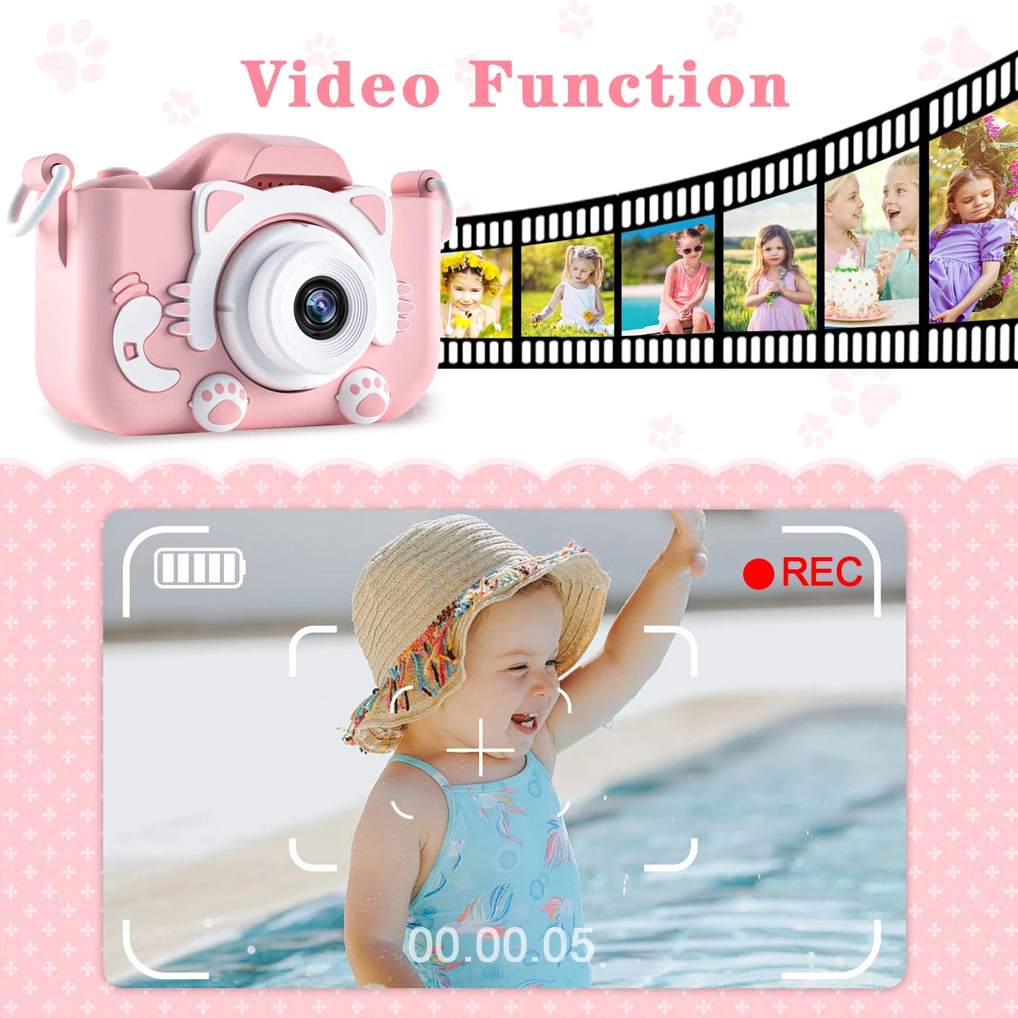 Caméras de chat mignon pour enfants avec carte 32G, étuis en silicone, photographie pour enfants, caméra vidéo HD, jouets pour touristes, cadeaux de festivals