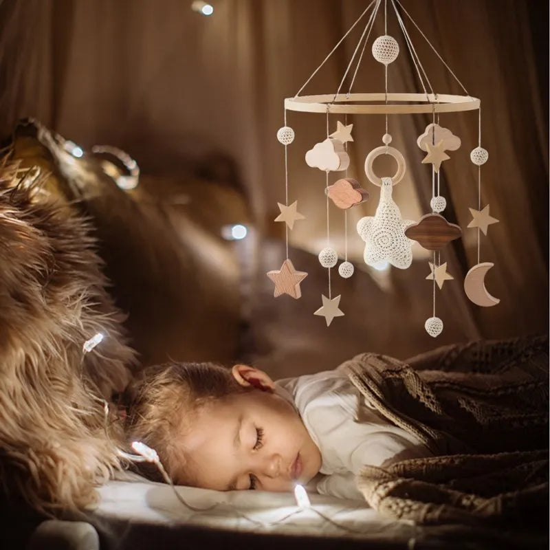 Hochet Mobile en Bois pour Bébé de 0 à 12 Mois, Boîte à Musique pour Nouveau-né, Cloche de Lit, Support, Jouets pour Garçons