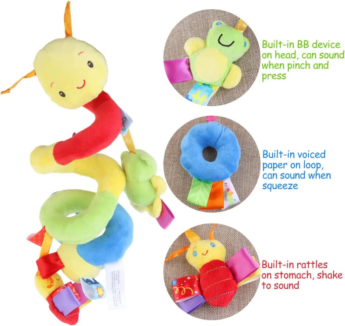 Jouets de siège de voiture en peluche pour bébé, jouets de poussette avec couineur BB et hochets pour nouveau-né, activité de voyage